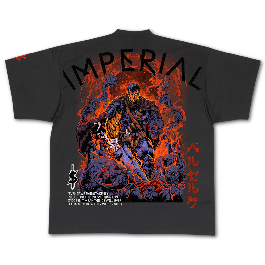 Berserk - Hell Vanquisher - Gray Embroidered, Puff Print Ink T-Shirt - 2XL
