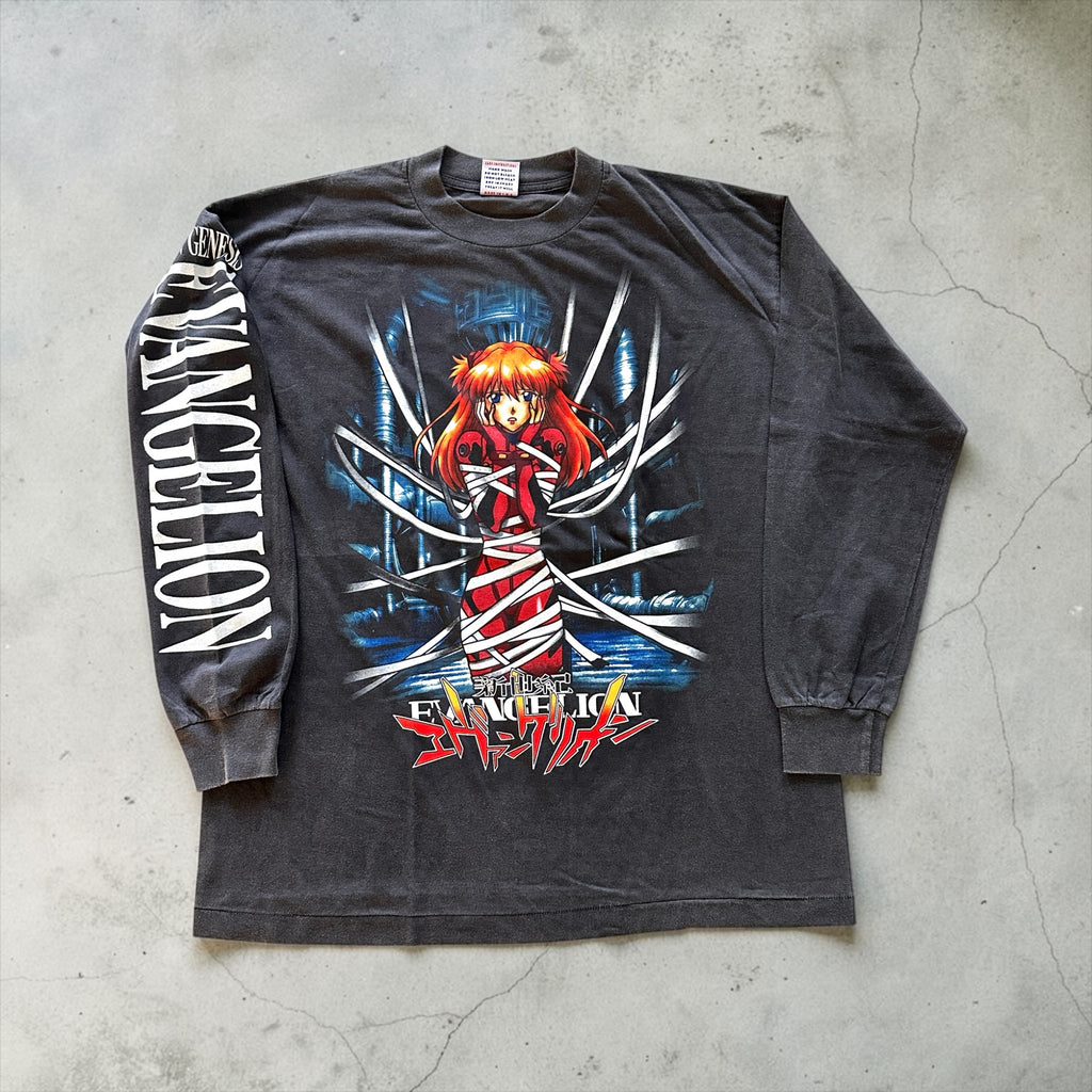 Evangelion - Asuka Wrapped - Faded Black Longsleeve Shirt front