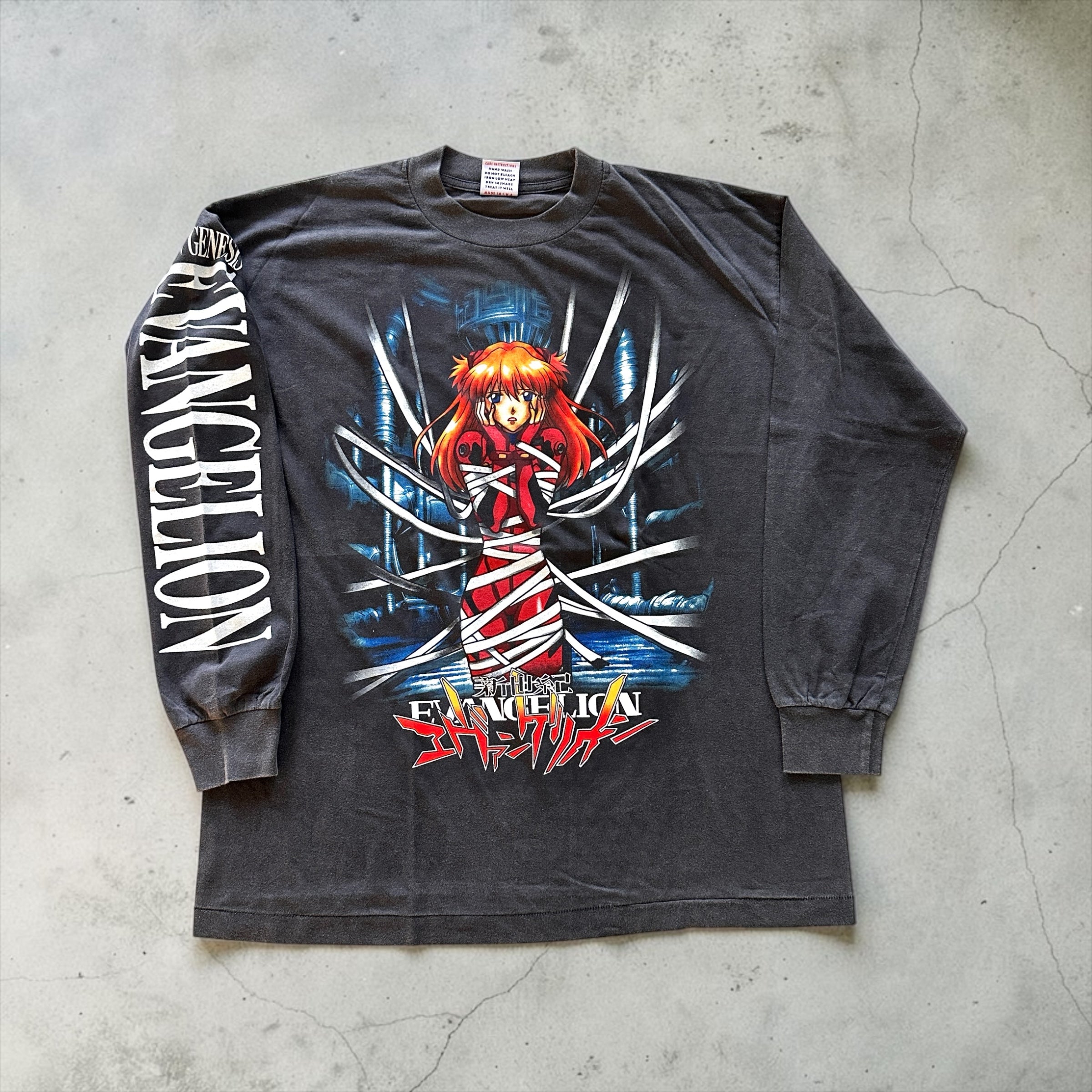 Evangelion - Asuka Wrapped - Faded Black Longsleeve Shirt front
