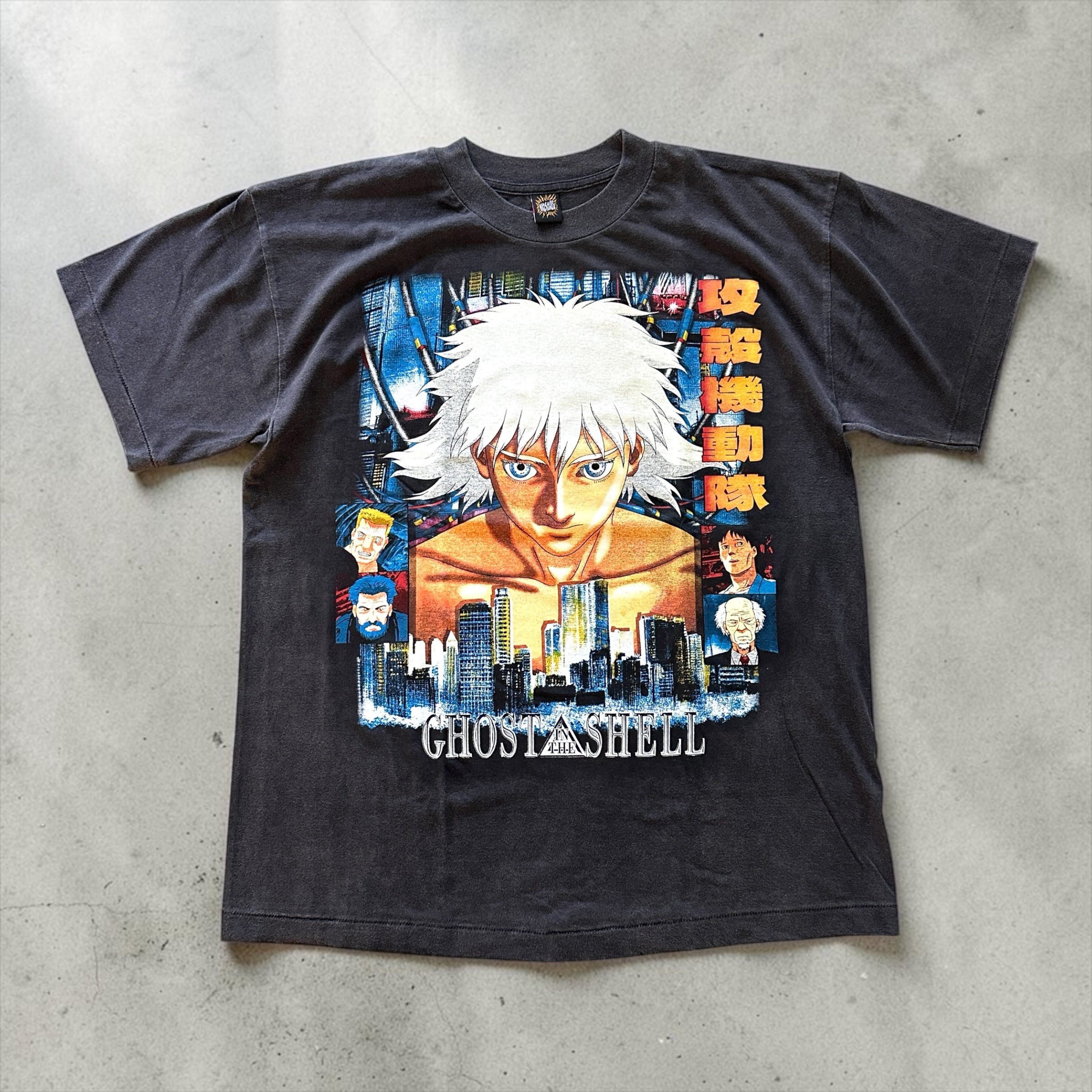 Ghost in the Shell - White Hair - Faded Black T-Shirt front