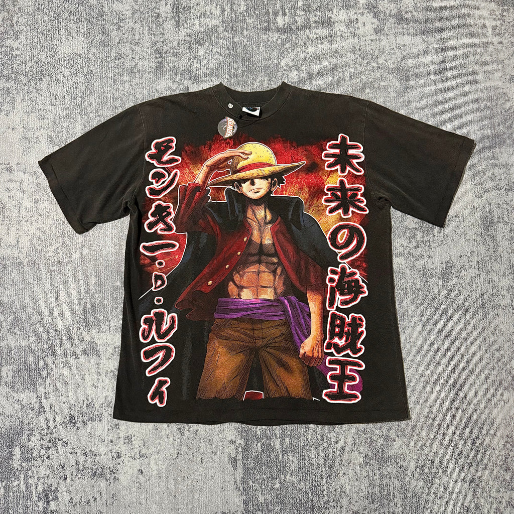 One Piece - Luffy Mugiwara - Faded Black T-Shirt - L