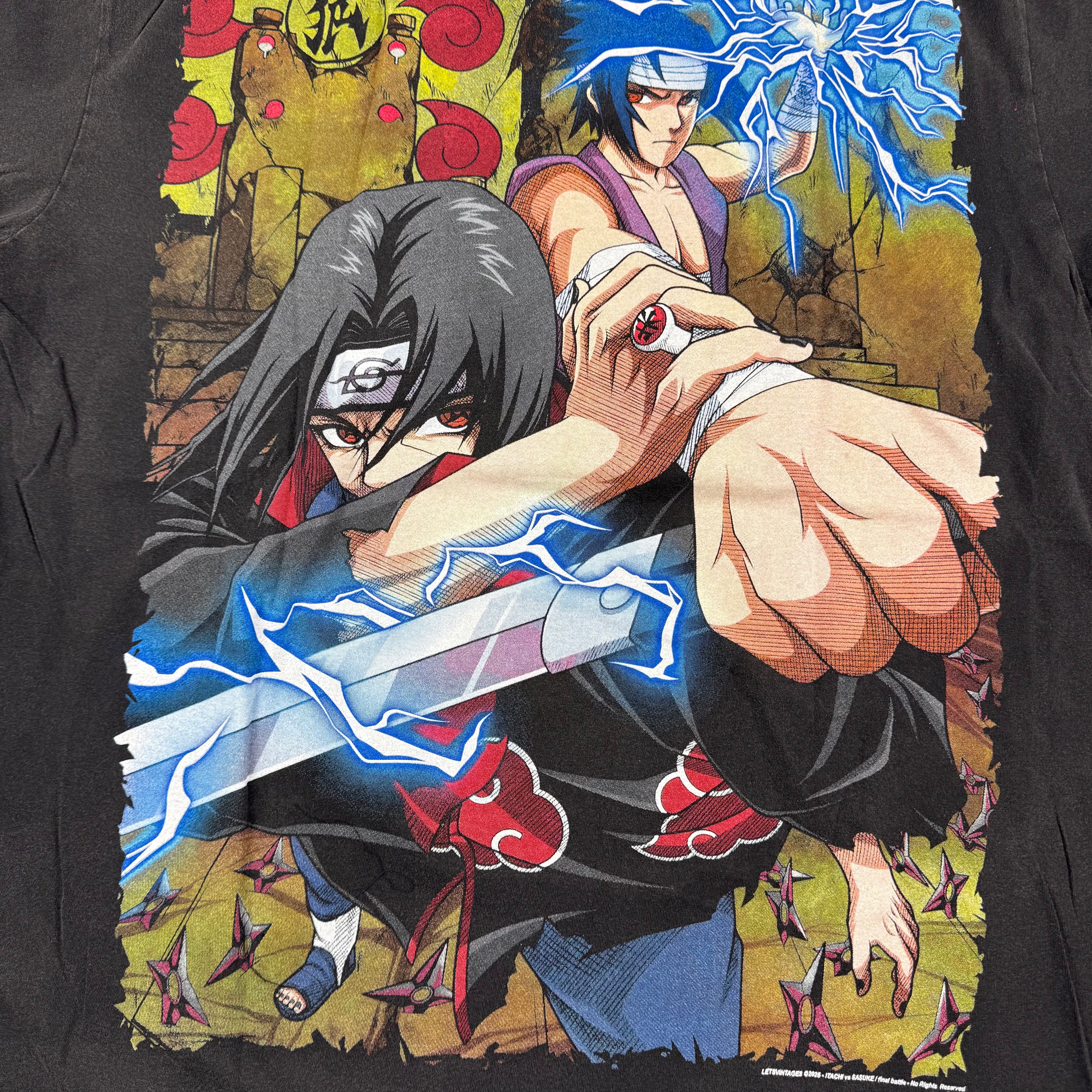 Naruto - Itachi vs Sasuke - Final Battle - Faded Black T-Shirt - L