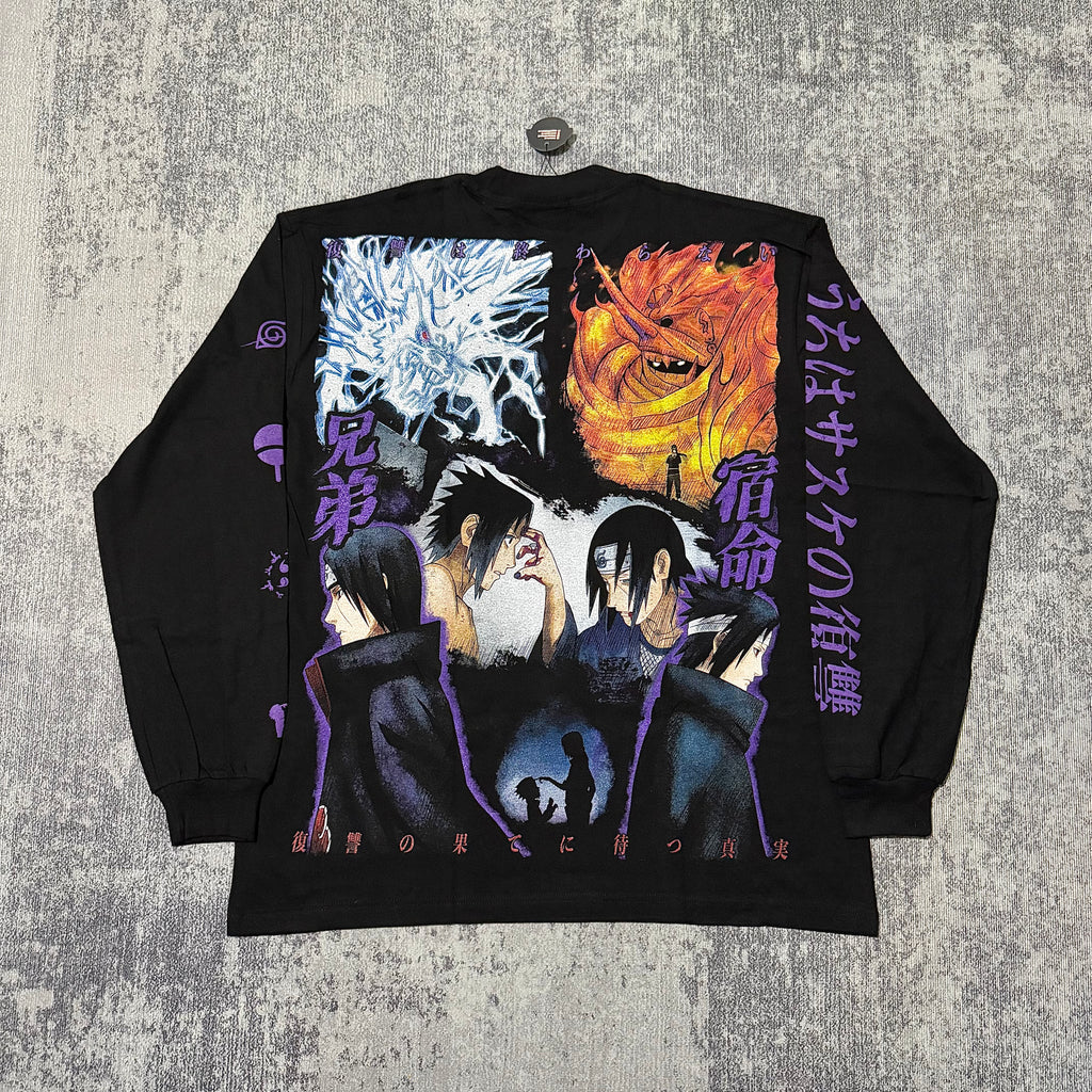Naruto - Sasuke Smiling Curse - Black Longsleeve Shirt back