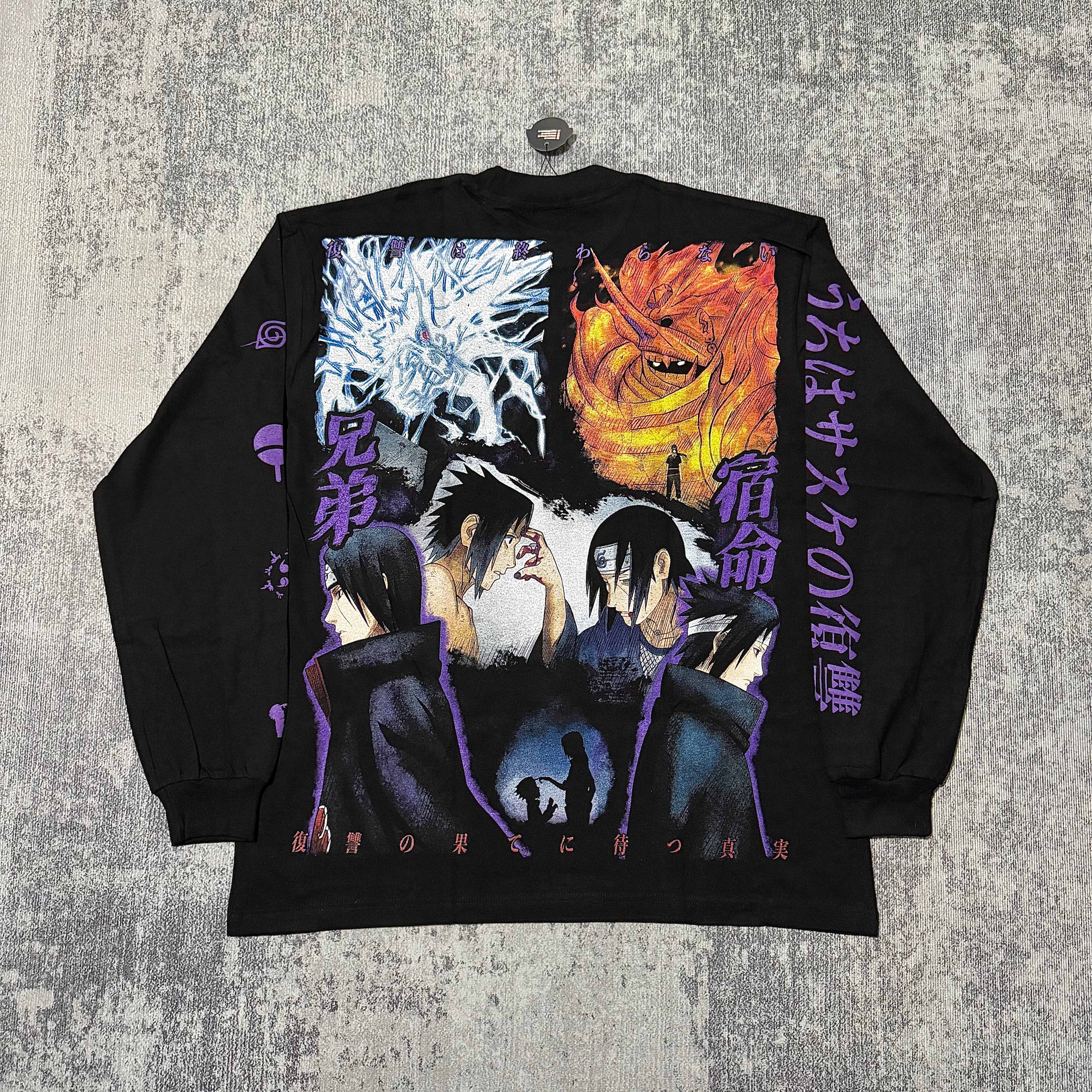 Naruto - Sasuke Smiling Curse - Black Longsleeve Shirt back