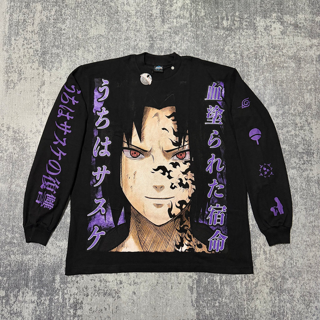 Naruto - Sasuke Smiling Curse - Black Longsleeve Shirt front