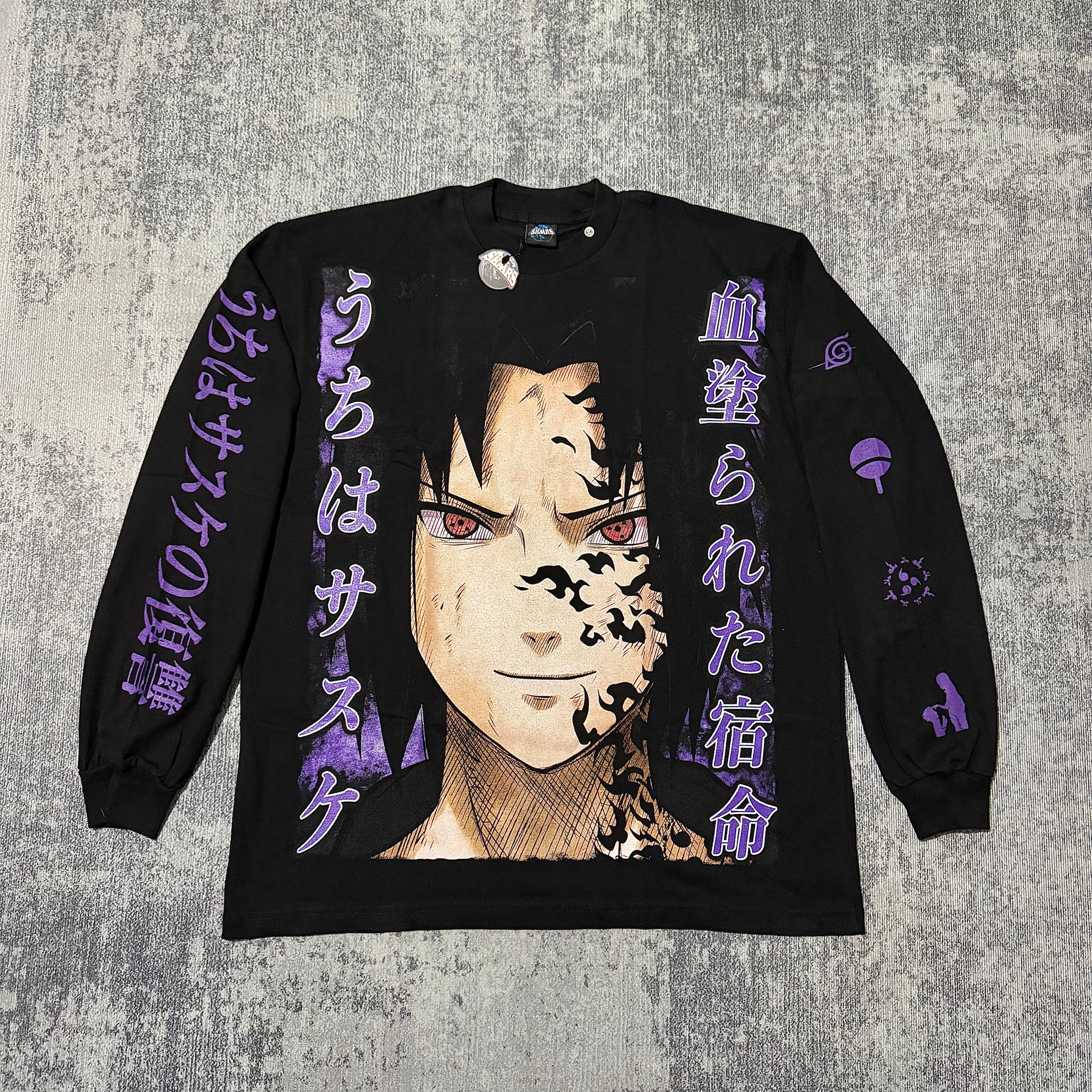 Naruto - Sasuke Smiling Curse - Black Longsleeve Shirt front