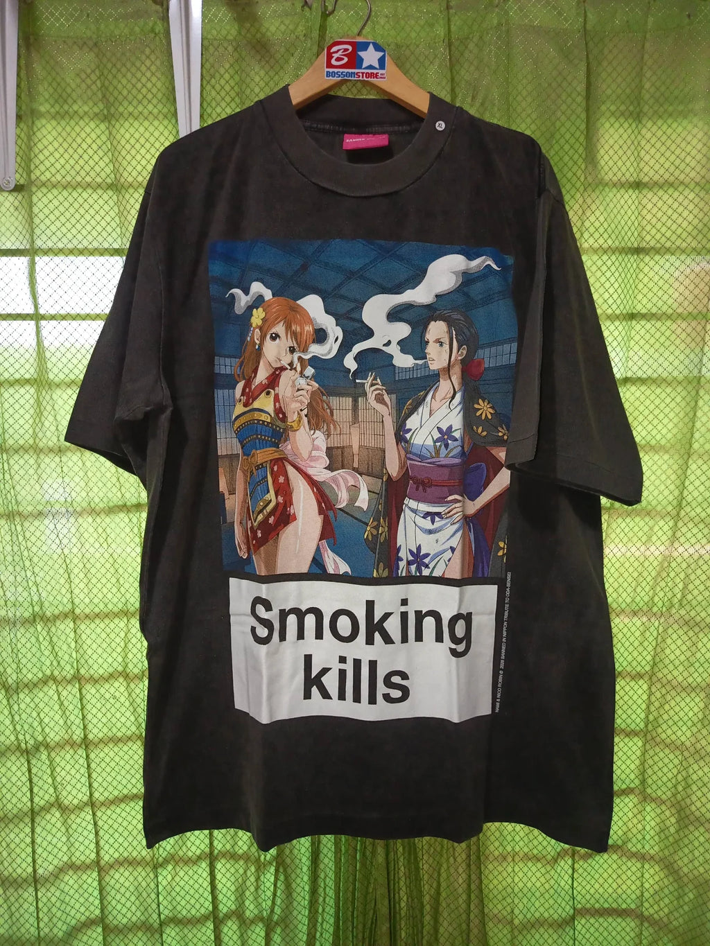One Piece - Smoking Kills - Faded Black T-Shirt front