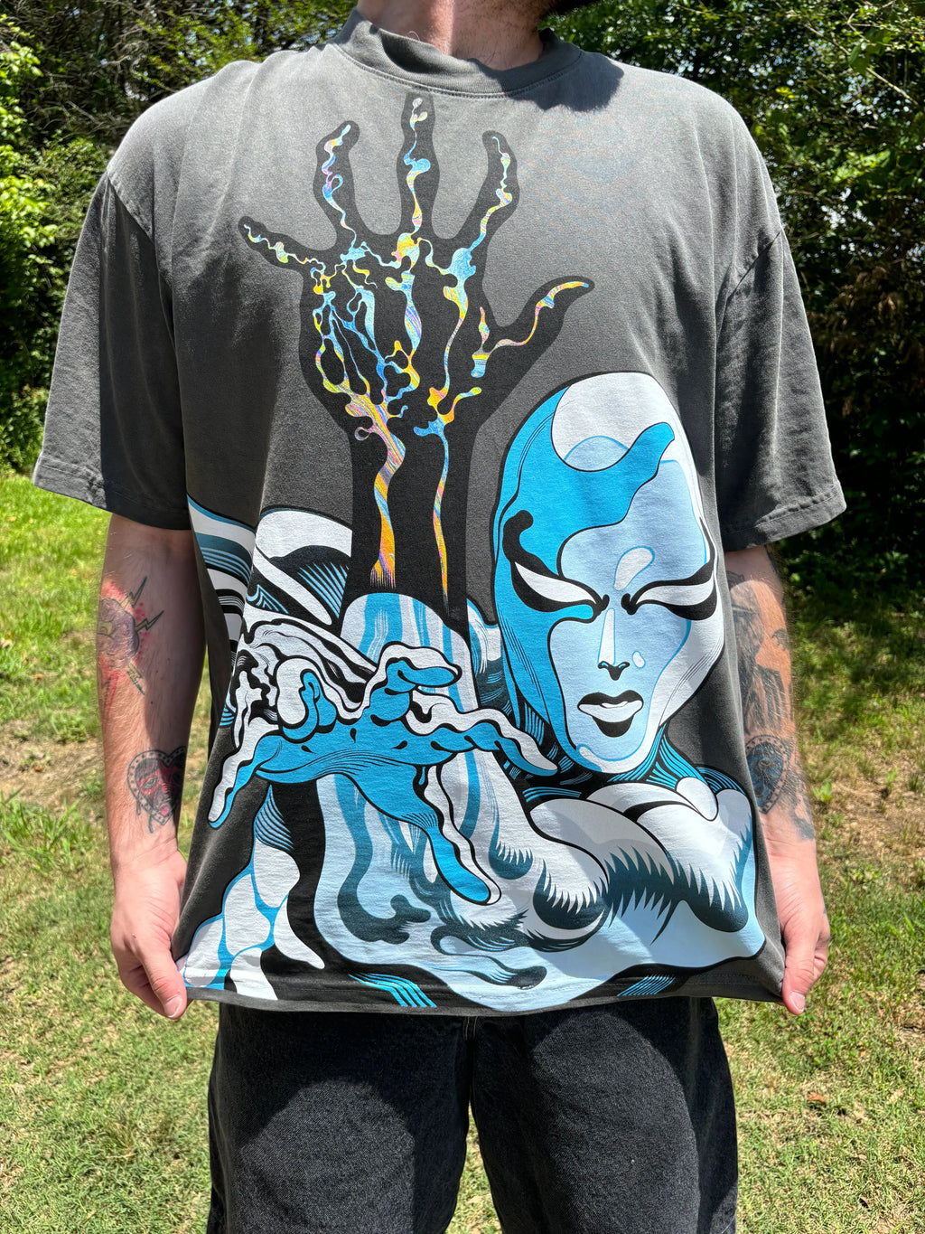 Silver Surfer Arm - Faded Black T-Shirt 2XL front